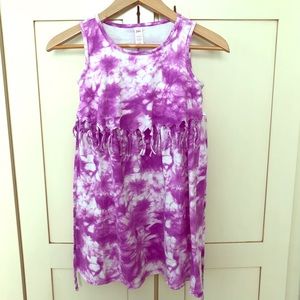 Justice purple tie dye dress with fringe , girl 10